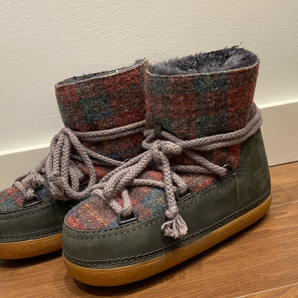Ikkii “Scottish Low” Tartan Felt Lambskin Boots.